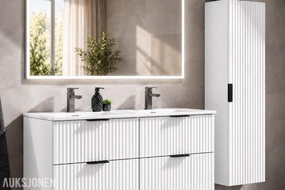 MØBELPAKKE ADEL WHITE 120 MED DOBBELSERVANT, LED-SPEIL OG GUN METAL-ARMATUR  ADEL WHITE 120 