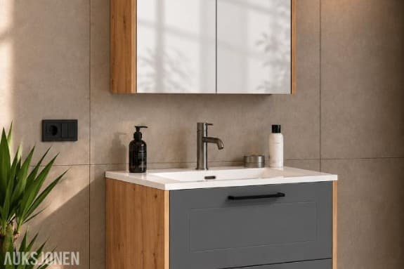 Komplett møbelpakke til baderom 60 × 46 cm – eikedekor, grafitt og gunmetal