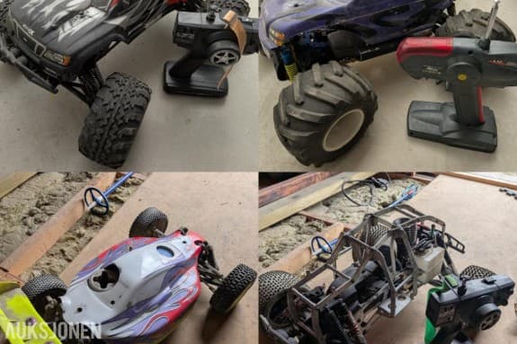 Stor RC Nitro-samling 4 biler, Startkasse, Ladere, Deler, etc.
