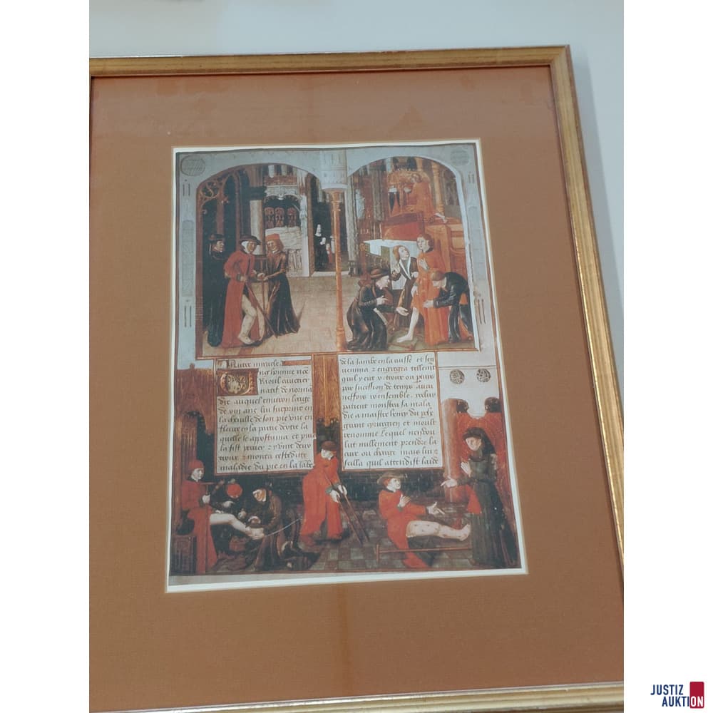 Print with various medieval medical scenes