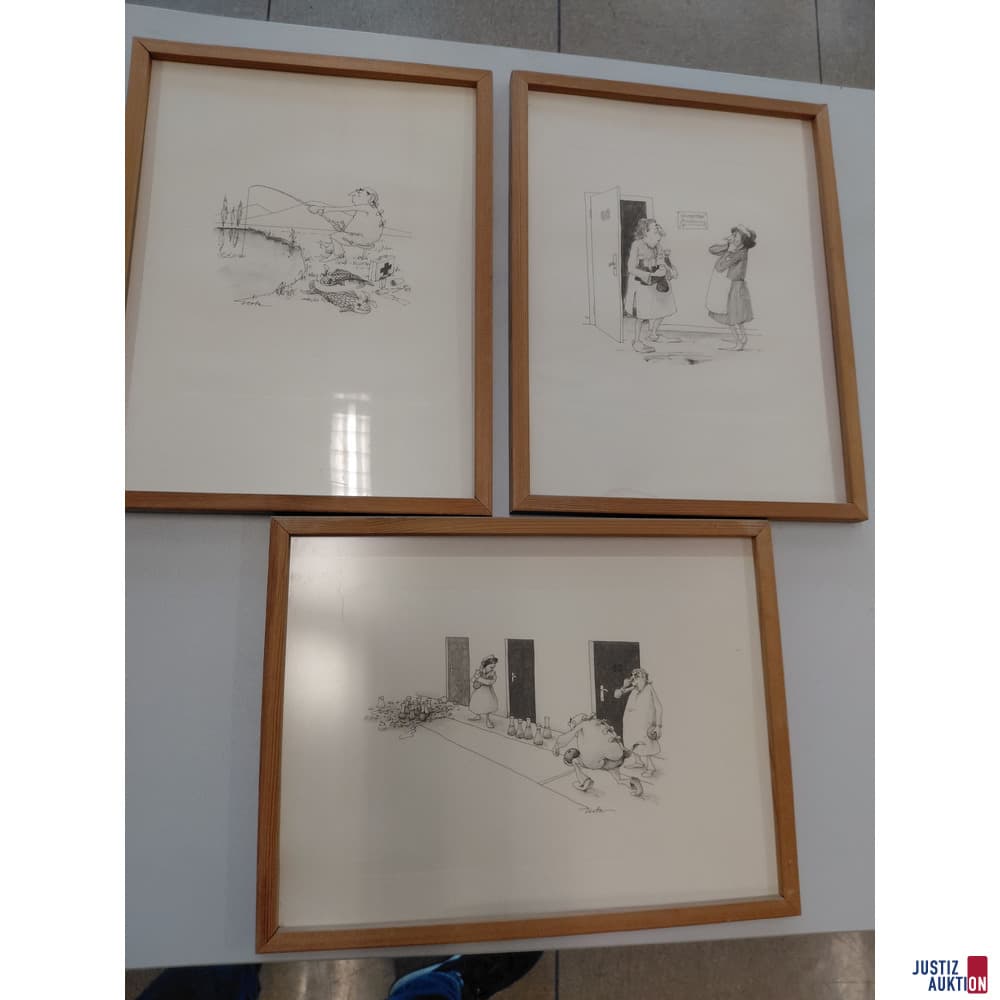 Lot of 3 caricatures: ‘Urinprobe