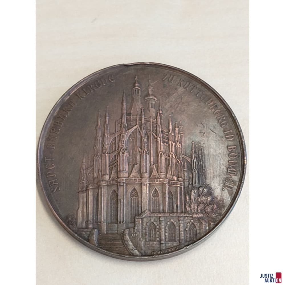 Kupfermedaille zu Ehren der St. Barbara Kirche