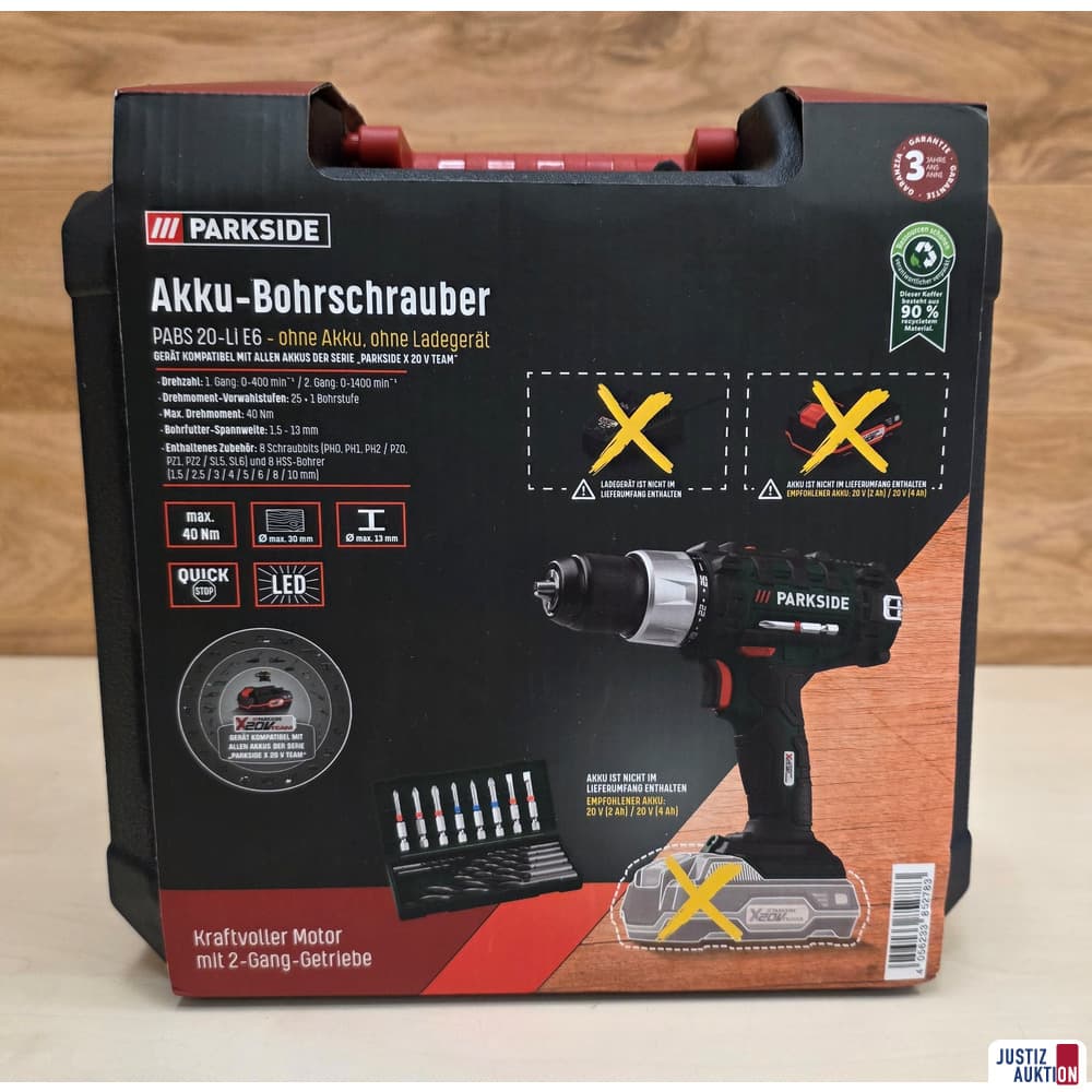 Parkside cordless drilldriver PABS 20-Li E6 (OVP)