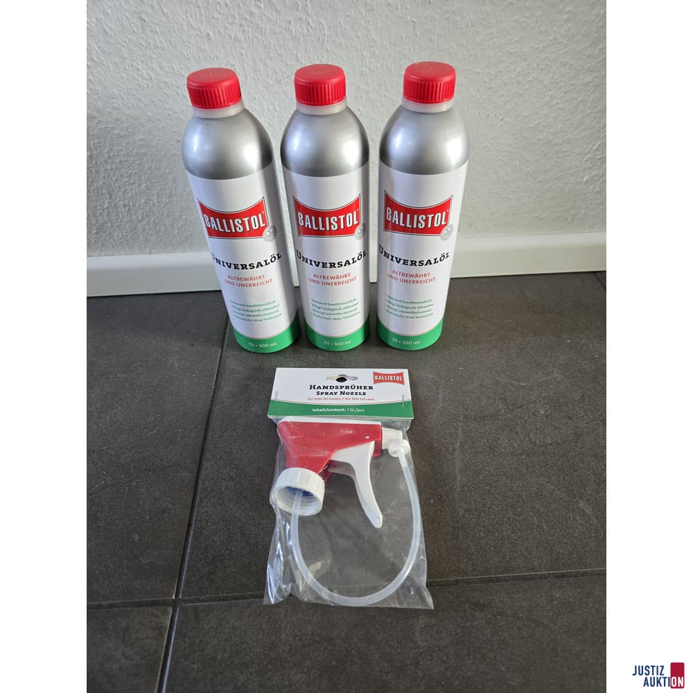 3 x Ballistol Universal Oil 500 ml with 1x Hand Sprayer