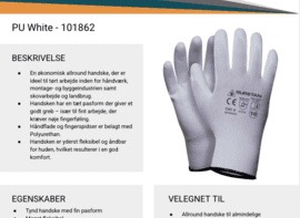 240 PU White - 101862 gloves, size 9