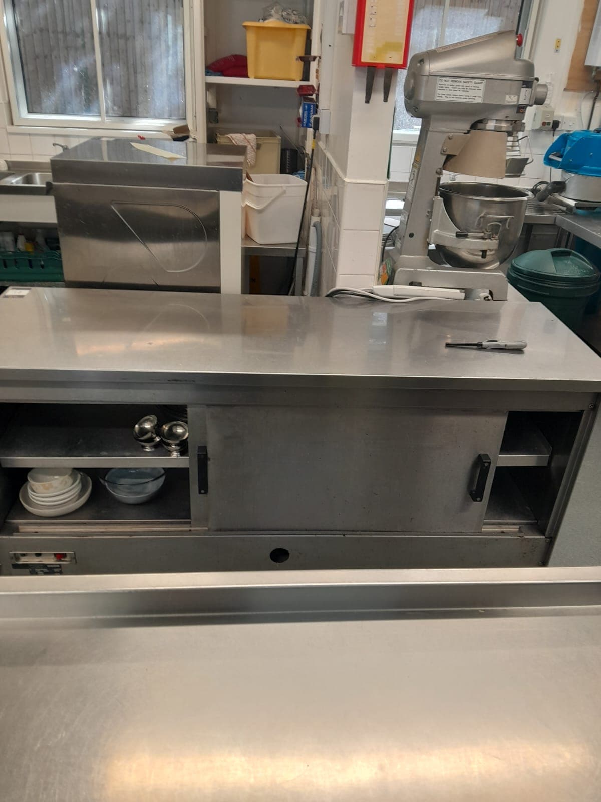 ESSE stainless steel twin sliding door counter plate warmer cabinet, approx 1,800 x 600mm, serial nu