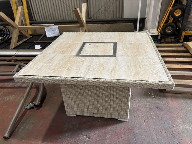 Kingscote Square Casual Dining Table with Ceramic Top & Firepit - Nutmeg