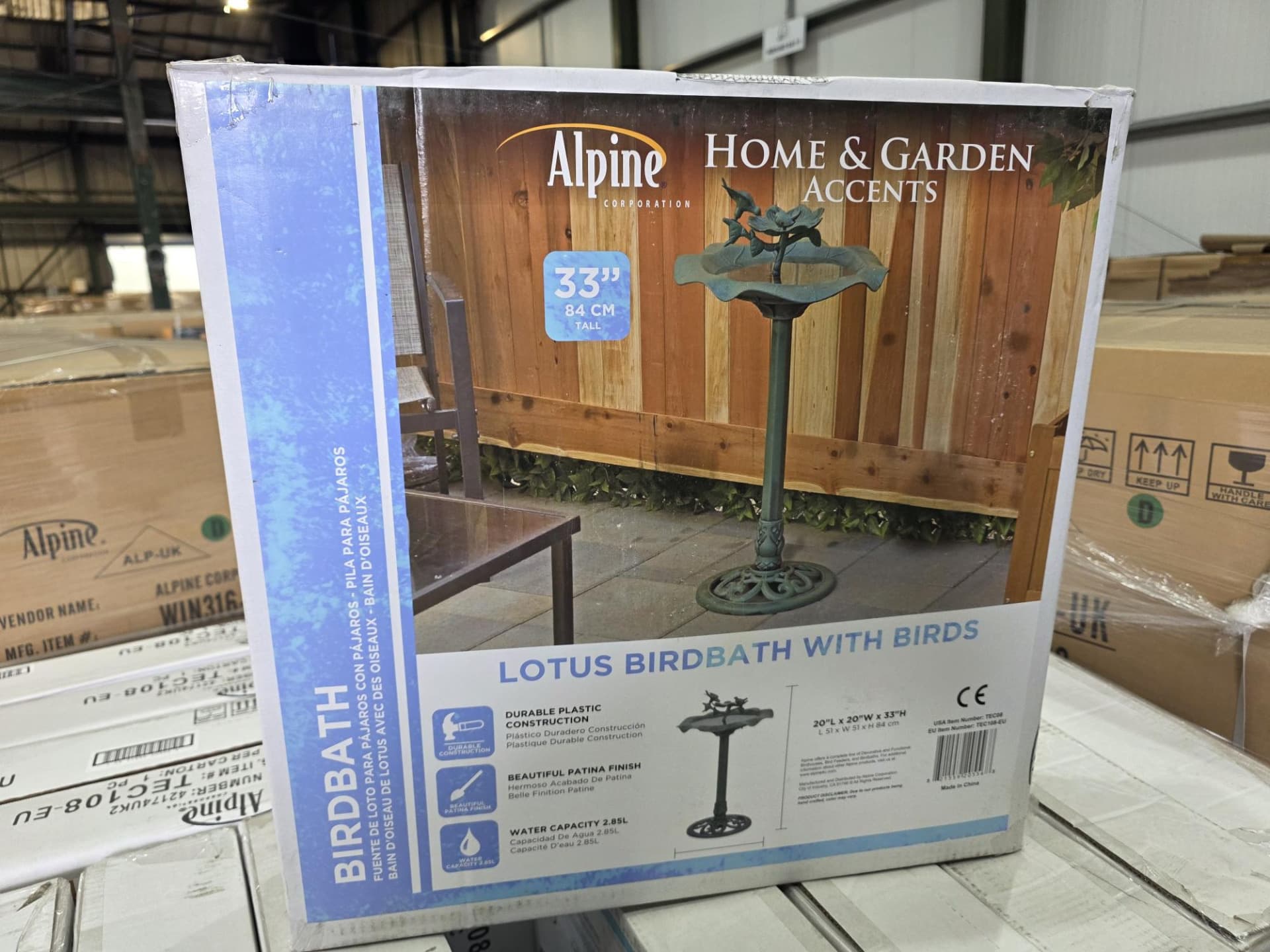 Pallet to Contain 40 x New & Boxed. Alpine Corporation 33" Tall Outdoor Lotus Birdbath Yard