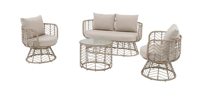 GoodHome Omalos Matt Beige Rattan effect 4 Seater Coffee set RRP £450. GoodHome Omalos 4 seater