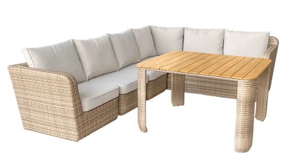 GoodHome Elos Beige Rattan effect 6 Seater Modular corner Dining set RRP £600. The Goodhome Elos 6-