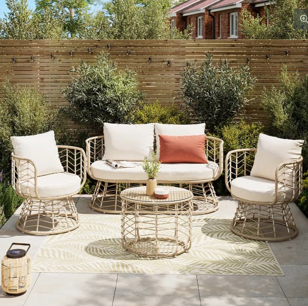 GoodHome Omalos Matt Beige Rattan effect 4 Seater Coffee set RRP £450 (PLEASE NOTE 1 OF 2 BOXES