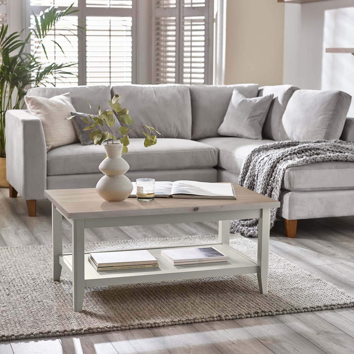 Boxed Sodhi Solid Wood Coffee Table with Shelf - Traditional Farmhouse Cottage Style Whitewash (LOC: