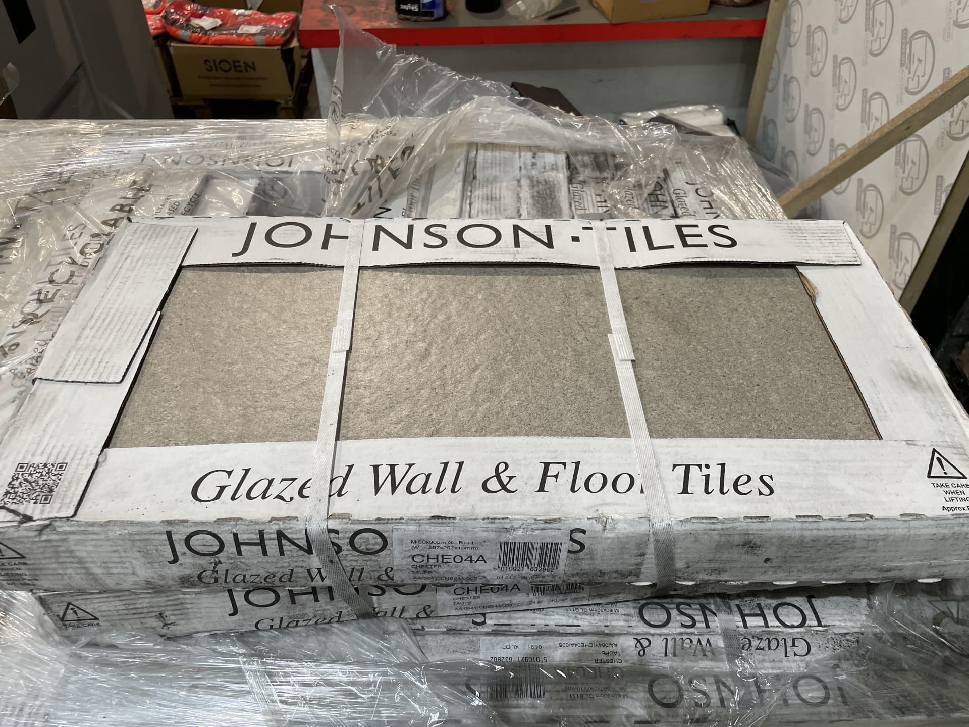PALLET TO CONTAIN 22 PACKS OF JOHNSON 600 X 300MM CHESTER TAUPE TEXTURED TILES CHE04A EACH PACK