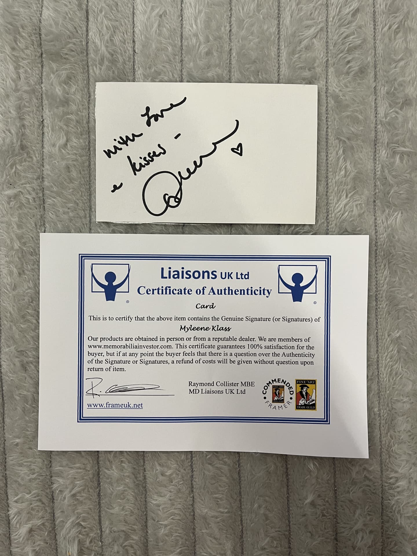 BRAND NEW GENUINE SIGNED Card Signed By Singer MYLEENE KLASS - With Certificate Of Authenticity -