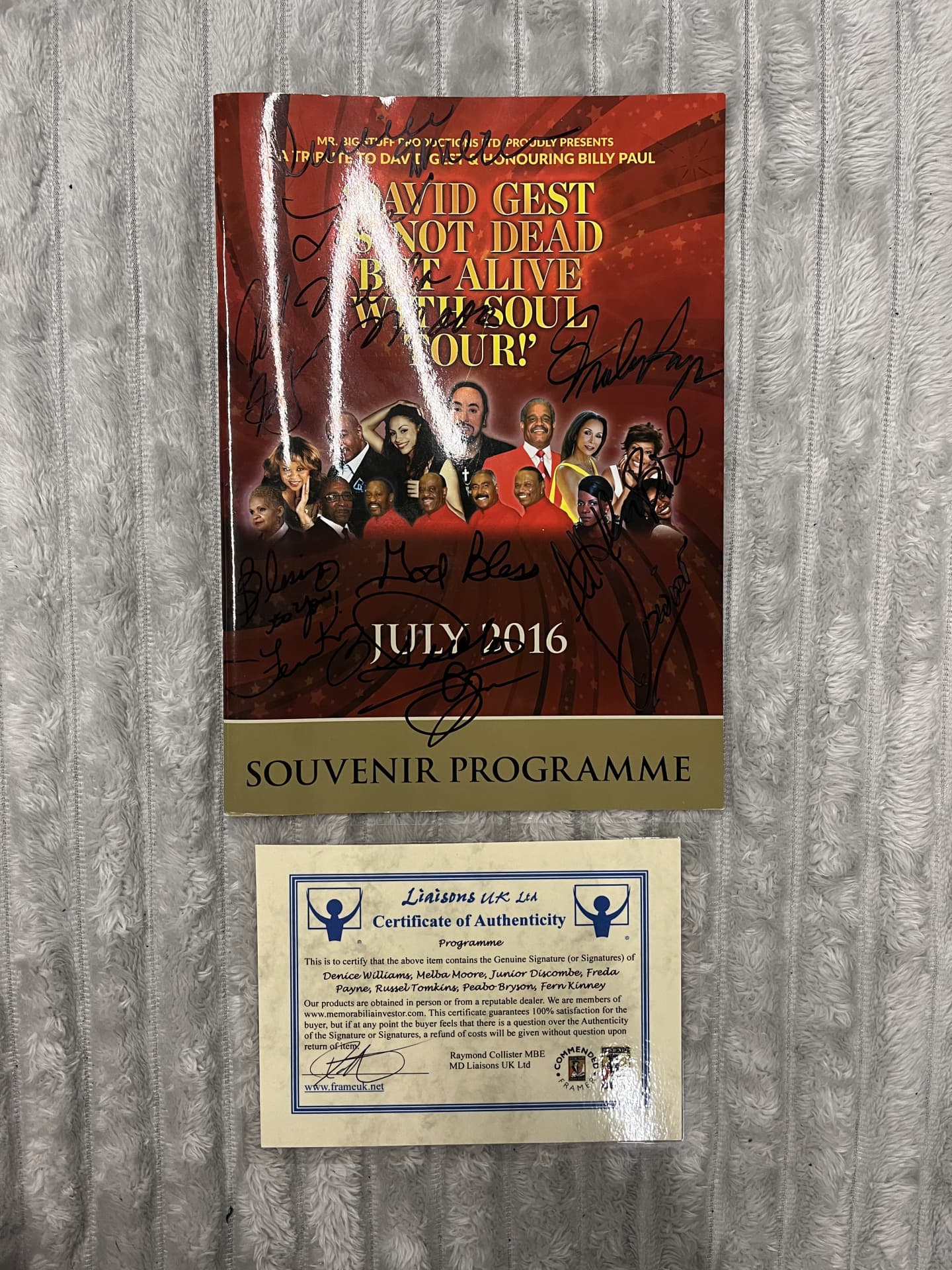 BRAND NEW GENUINE SIGNED David Gest Is Not Dead But Alive With Soul Tour July 2016 Programme