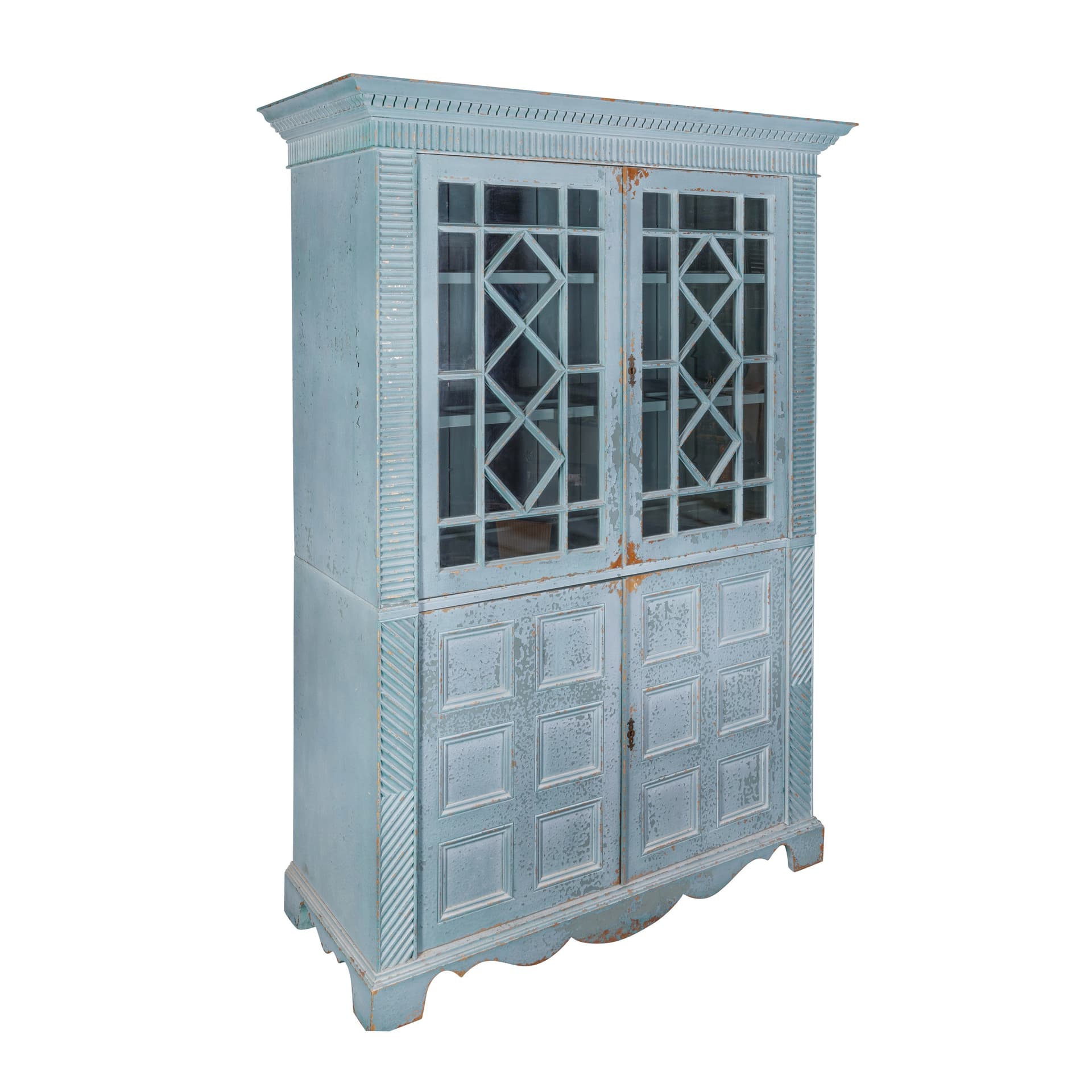A Chalon distressed turquoise-painted glazed cabinet Contemporary