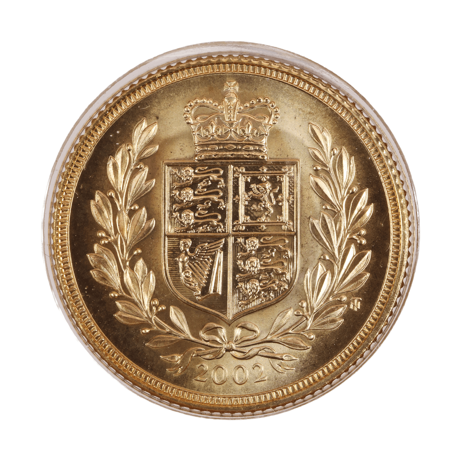 2002 GOLD SOVEREIGN IN A QUEEN'S GOLDEN JUBILEE COIN FDC, WITH A GEORGE VI SILVER HALF CROWN.