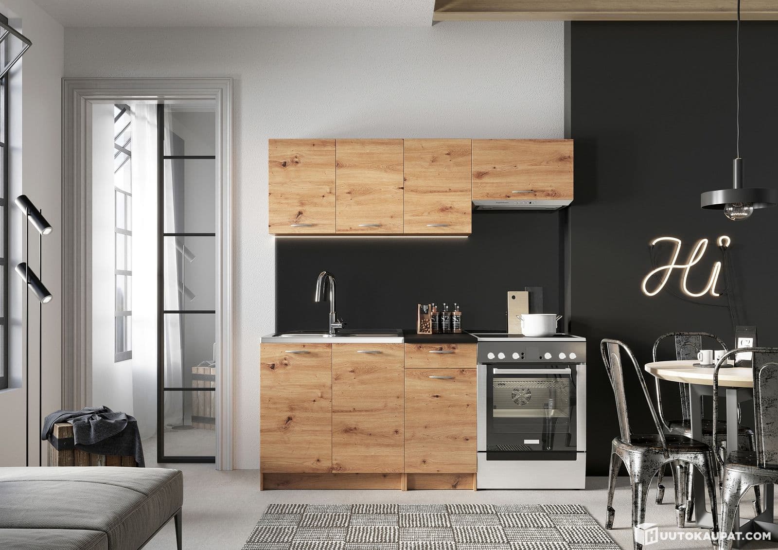 Compact Oak MELA Prefab Kitchen 1.2/1.8m for Small Apartments, Cottages, Offices, Lahti