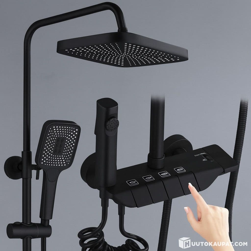 Black Premium Piano Shower Set with Rain Head and Hand Shower