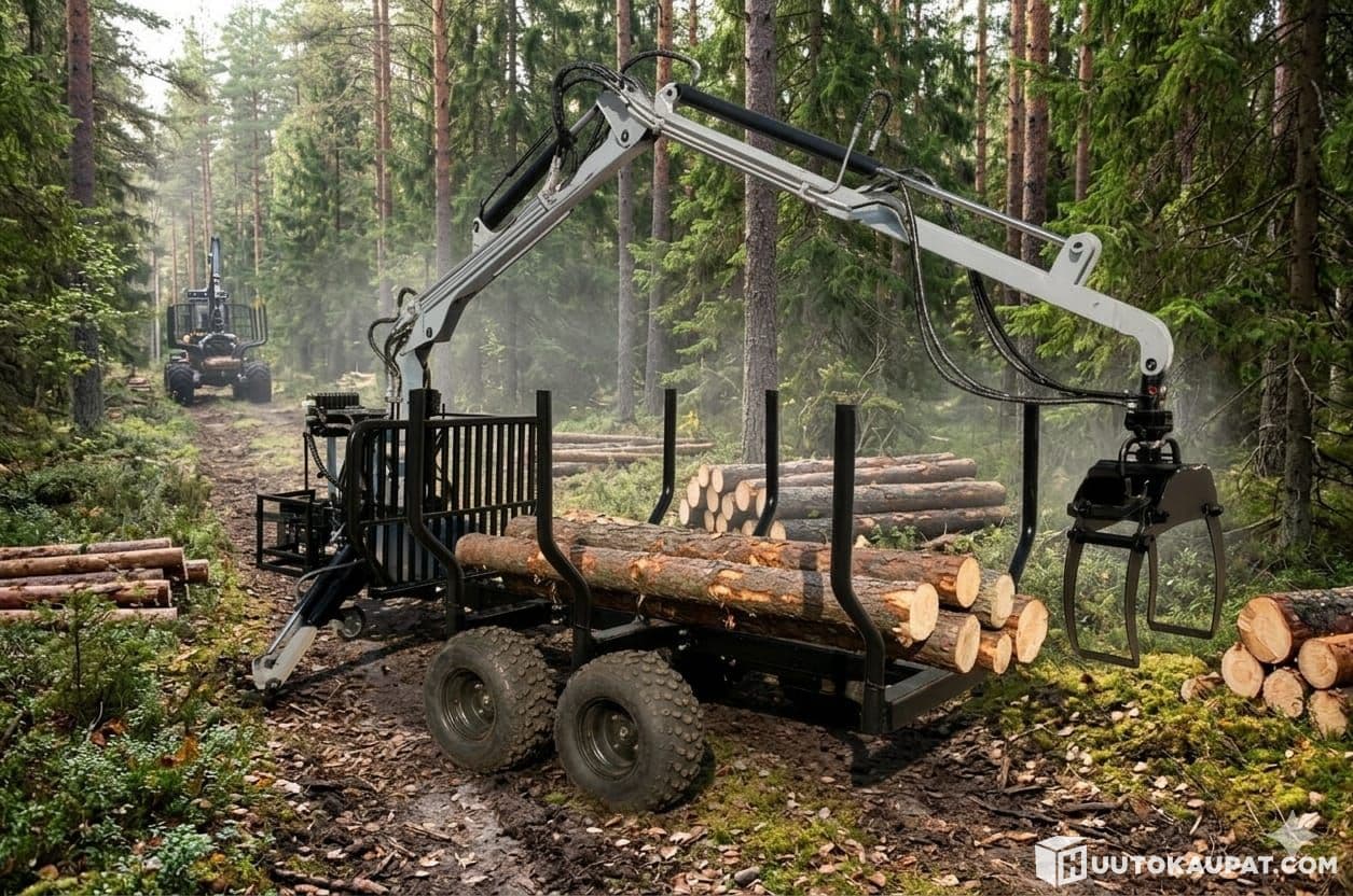 Hydraulic log cart with lift - Maximum load: 2000 kg - Ducar 6.5 HP four stroke, electric steel - Warranty!, Lahti