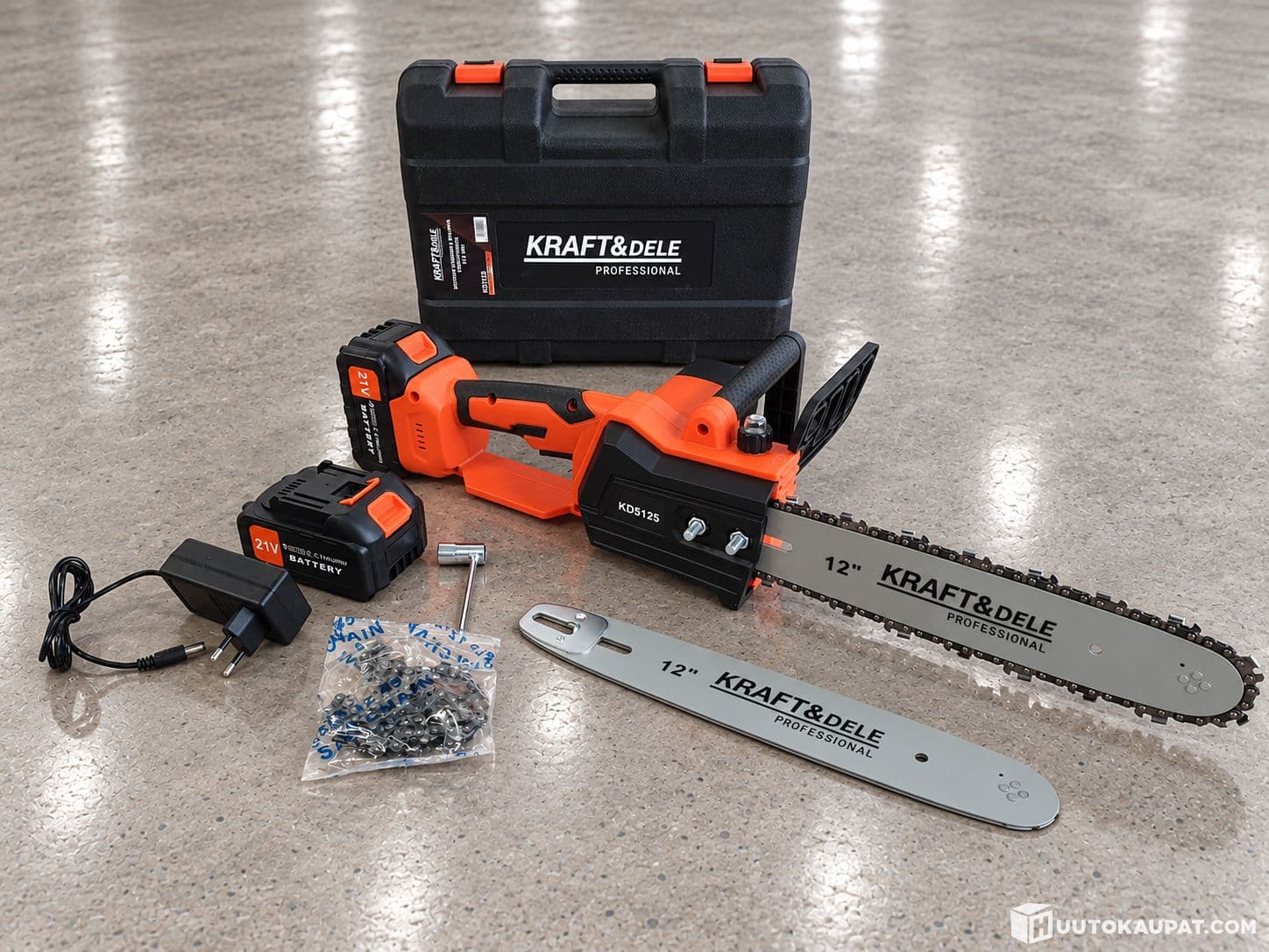 Battery powered chainsaw with 12" flange - 2x 21V 4 Ah battery, Isokyro
