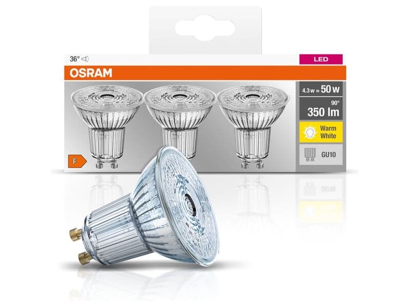 7x LED spot GU10 Osram, warm white, 4.3w 2700k