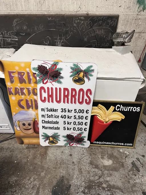 Churros and chips advertising signs