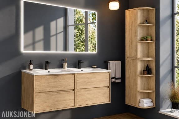 KOMPLETT BADEROMSPAKKE VIOLA CREMONA 120 MED DOBBELSERVANT, LED-SPEIL OG KROMARMATUR VIOLA CREMONA