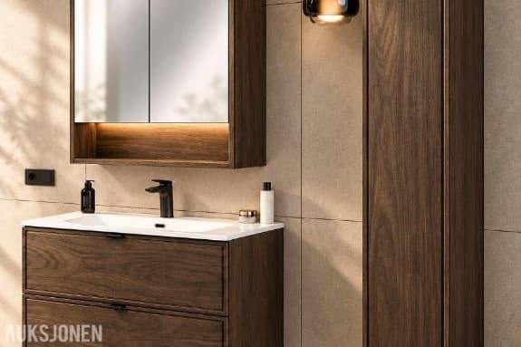 KOMPLETT BADEROMSPAKKE TERRA VILLA 80 MED SPEILSKAP, LED-BELYSNING OG SVART ARMATUR TERRA VILLA