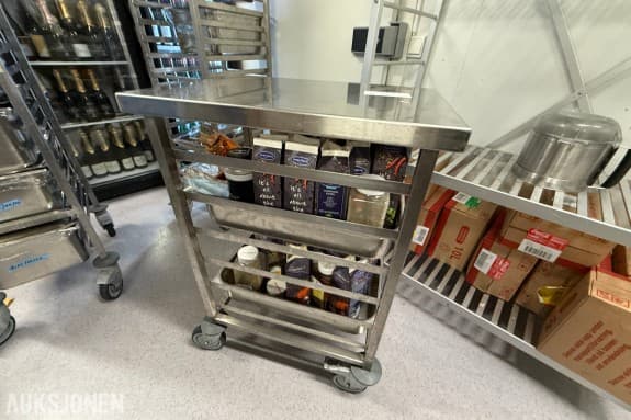 Serverings- og oppbevaringsvogn i rustfritt stål med hjul – Storkjøkken
