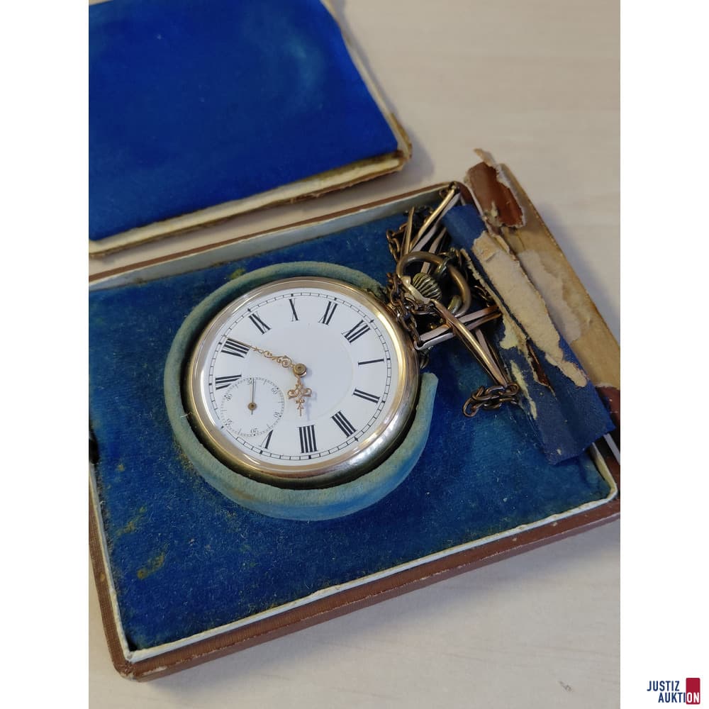 Pocket watch mechanical yellow gold case 14 carat