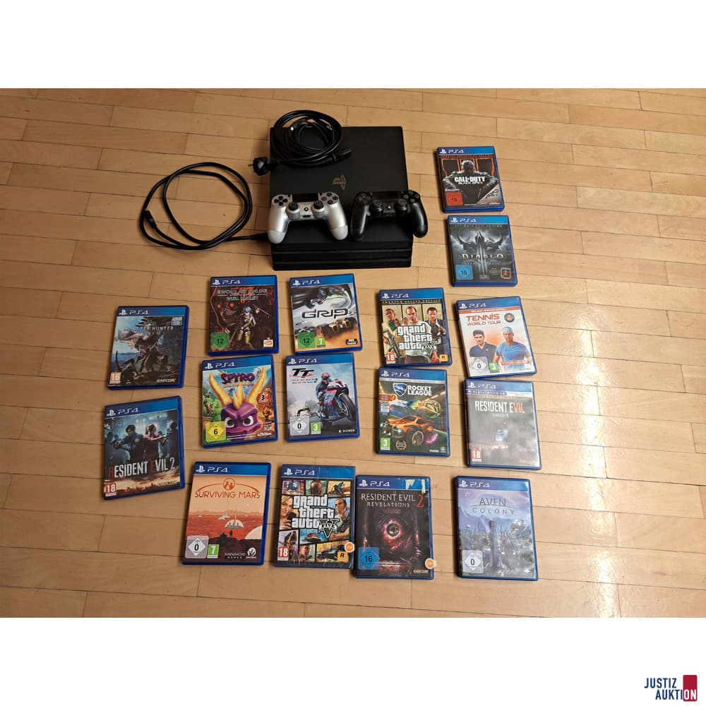 PS4 Console with 2 Controllers and 16 Games
