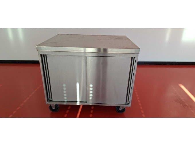 Rieber mobile stainless steel table with sliding doors