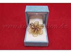 750/- yellow and white gold brooch with diamonds and rubies; 13.3 g; 43 mm