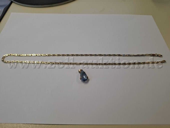 Gold chain with blue stone pendant – 585 / 333 gold