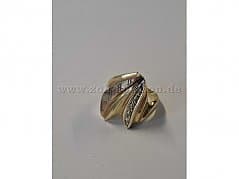 1 Goldring mit klaren Steinen und Rillenmuster – 750er Gold
