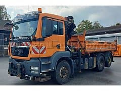 MAN TGS 26.400 6X4H-2 BL truck with crane and 3-side tipper defective