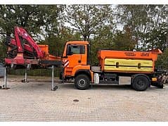 Truck MAN TGS, loading crane HMF, spreader Küpper-Weisser, tipper Meiller