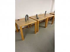 Square tables with cable outlet and channel